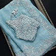 Load image into Gallery viewer, Sky Blue Organza Silk Saree with Heavy Embroidery work ClothsVilla