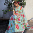 Load image into Gallery viewer, Sky colored Flower Printed Satin Saree ClothsVilla
