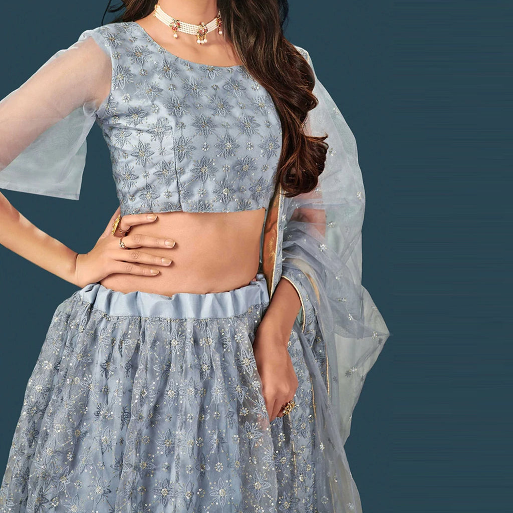 Soft Net Lehenga Choli with Heavy Thread and Sequins Work ClothsVilla