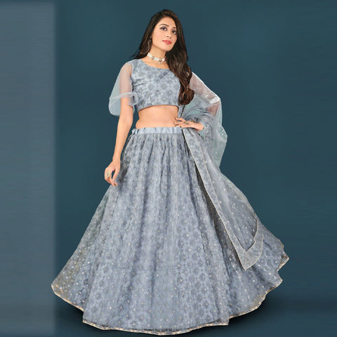 Soft Net Lehenga Choli with Heavy Thread and Sequins Work ClothsVilla Main image