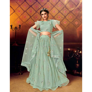 Light Green color Soft Net Lehenga with Heavy Sequence work ClothsVilla