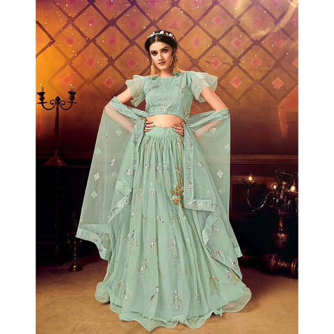 Light Green color Soft Net Lehenga with Heavy Sequence work ClothsVilla Main image
