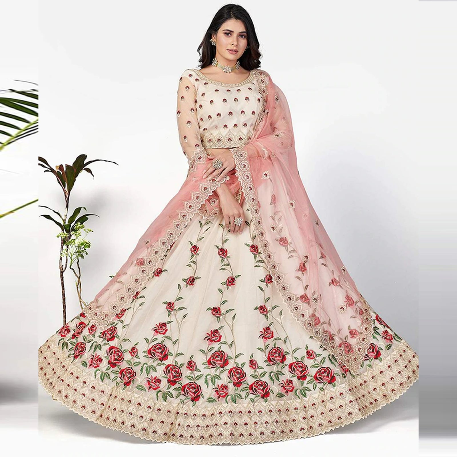 Soft Net Thread, Sequence and Zari Work Lehenga choli ClothsVilla