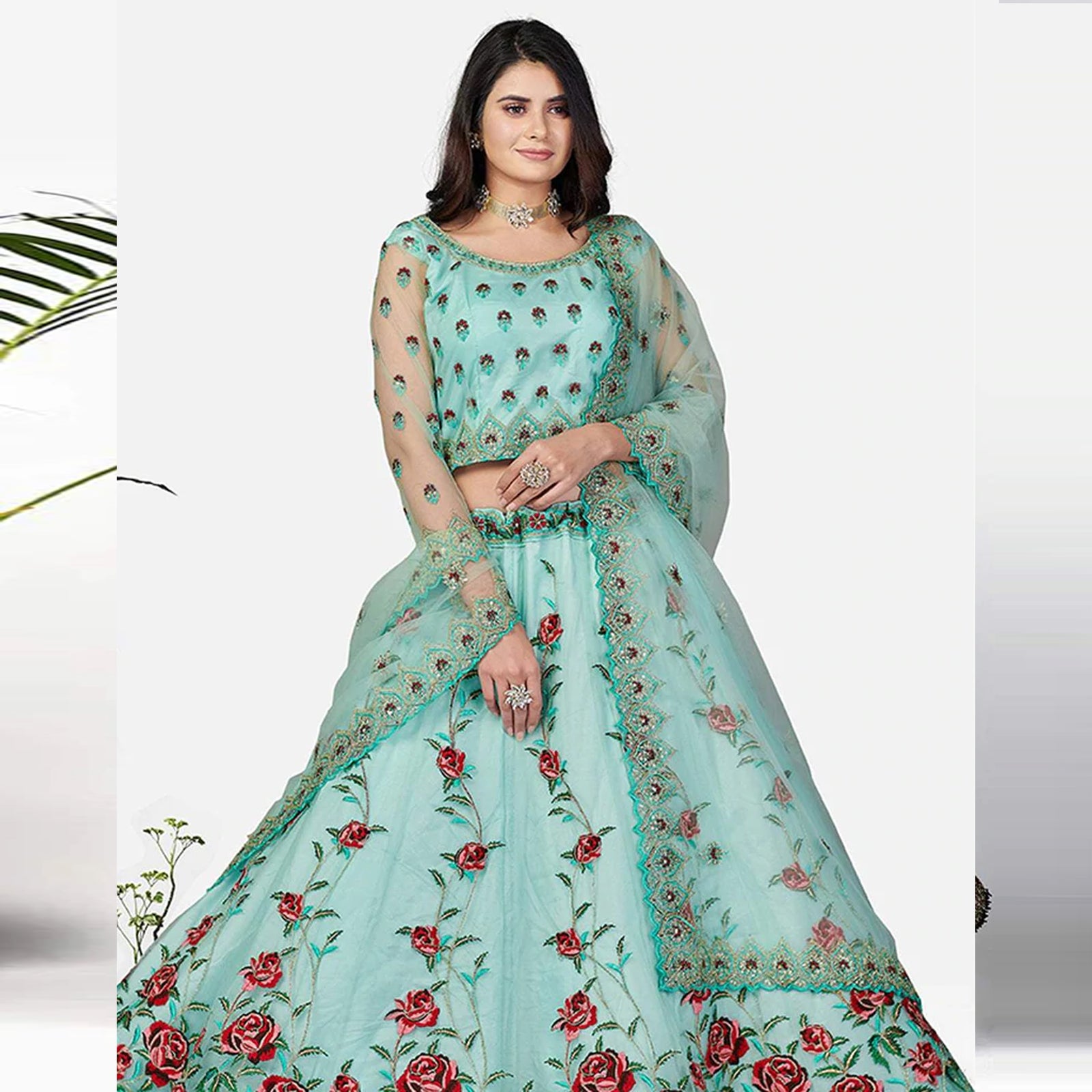 Soft Net Thread, Sequence and Zari Work Lehenga choli ClothsVilla