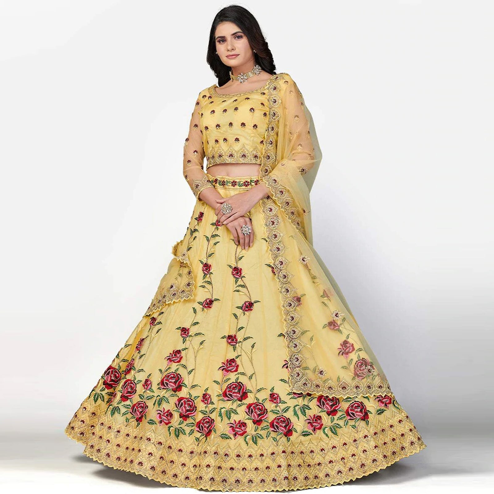 Soft Net Thread, Sequence and Zari Work Lehenga choli ClothsVilla