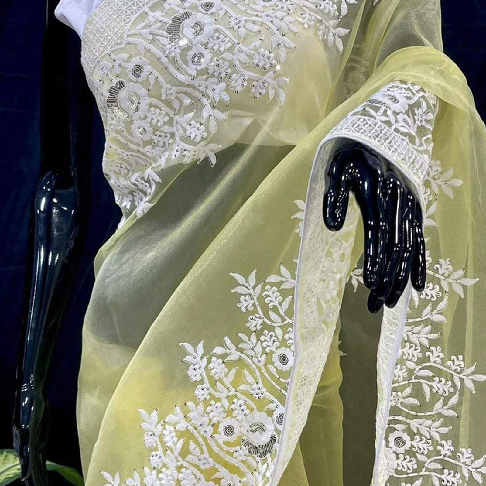 Soft Organza High Quality Saree with Viscose Thread Sequence Work with White Silk Blouse ClothsVilla