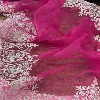 Soft Organza High Quality Saree with Viscose Thread Sequence Work with White Silk Blouse ClothsVilla