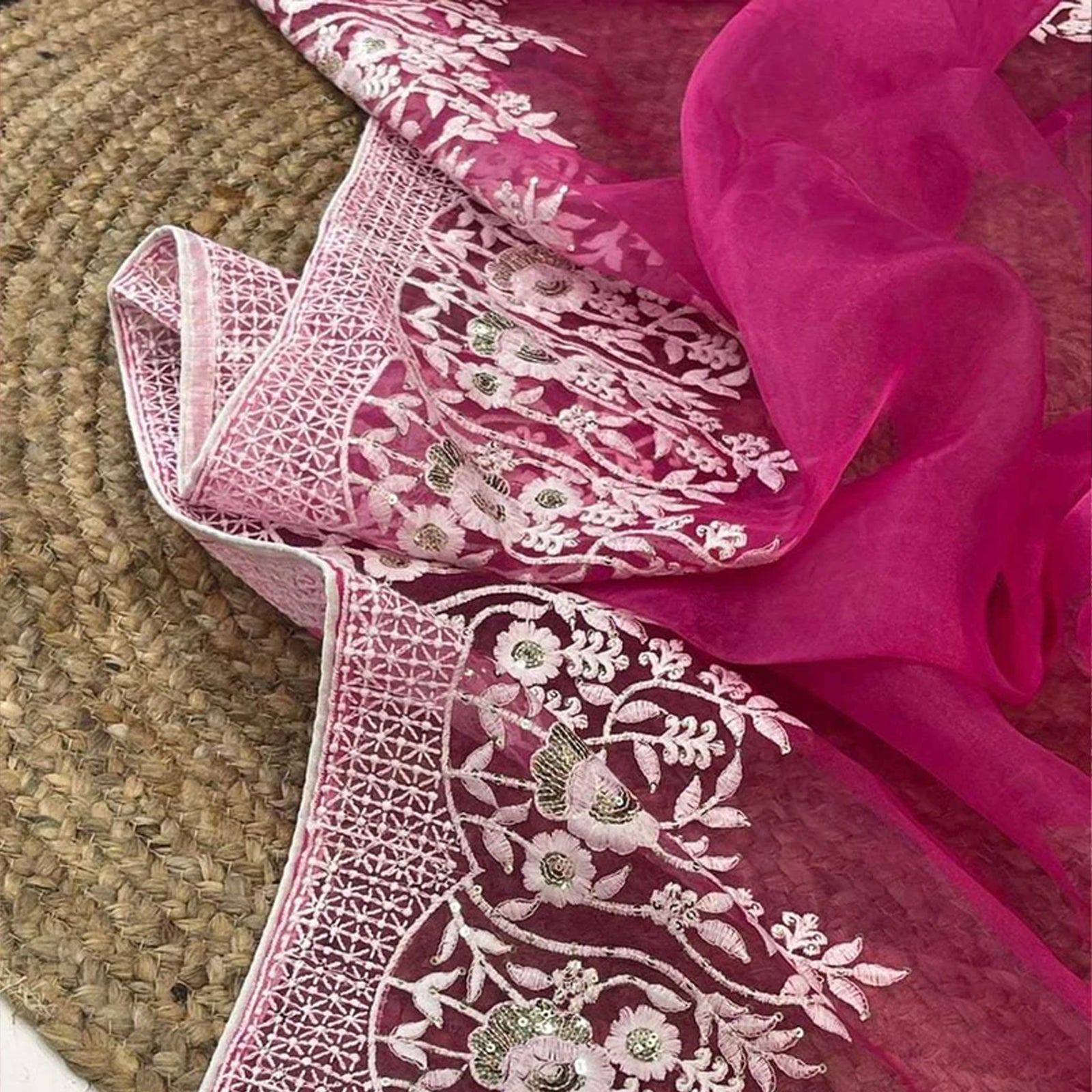 Soft Organza High Quality Saree with Viscose Thread Sequence Work with White Silk Blouse ClothsVilla