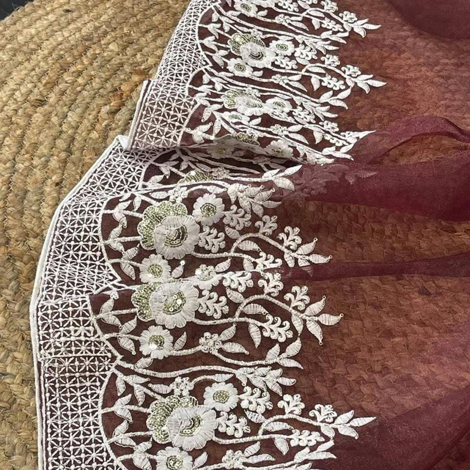 Soft Organza High Quality Saree with Viscose Thread Sequence Work with White Silk Blouse ClothsVilla