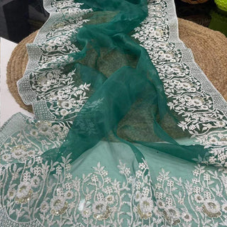 Soft Organza High Quality Saree with Viscose Thread Sequence Work with White Silk Blouse ClothsVilla