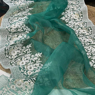 Soft Organza High Quality Saree with Viscose Thread Sequence Work with White Silk Blouse ClothsVilla