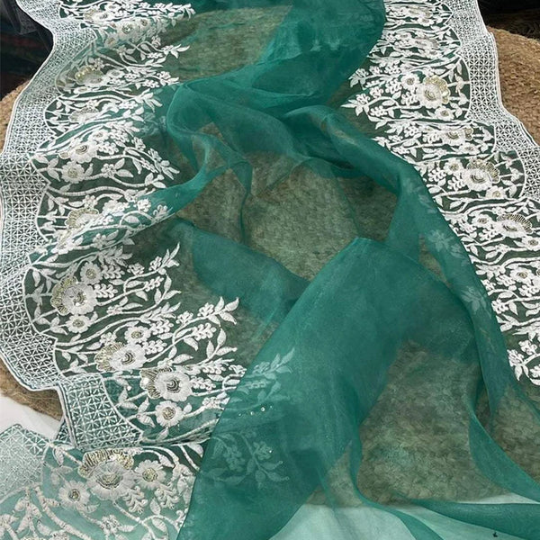 Soft Organza High Quality Saree with Viscose Thread Sequence Work with White Silk Blouse ClothsVilla