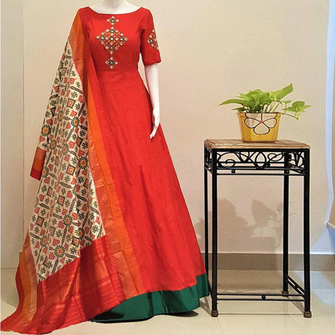 Sparkling Foil Mirror Work Tafeta Silk Readymade Gown ClothsVilla Main image