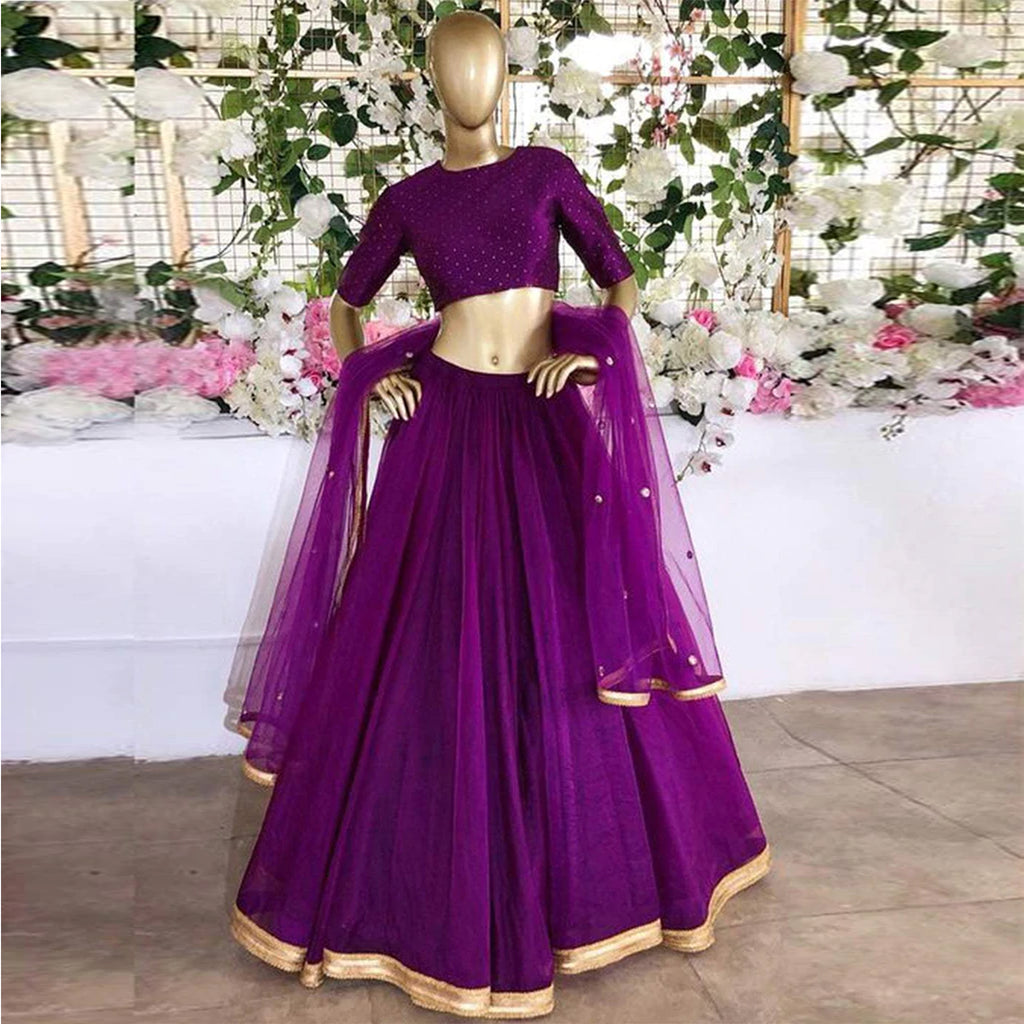 Stunning Satin Purple Color Classic Lehenga Choli with Matching Dupatta ClothsVilla