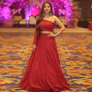 Stylish Georgette Heavy Lucknowi Work Designer Bridal Wear Lehenga Choli ClothsVilla