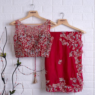 Tremendous Organza Saree with Heavy Embroidery work and Unstitched Blouse ClothsVilla