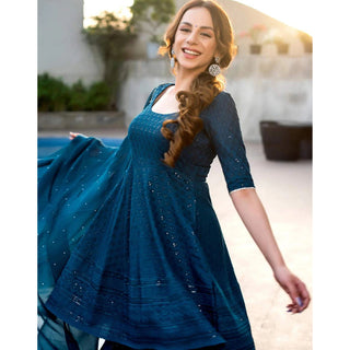 Turquois Blue Cotton Sharara with Lucknow Chikan kari Embroidery Work ClothsVilla