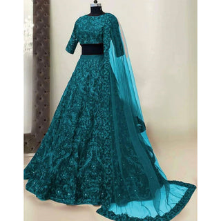 Turquois Blue Lehenga Choli with Thread and Sequence Work ClothsVilla