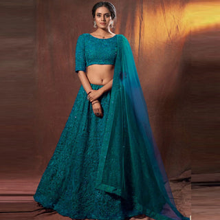 Turquois Blue Lehenga Choli with Thread and Sequence Work ClothsVilla