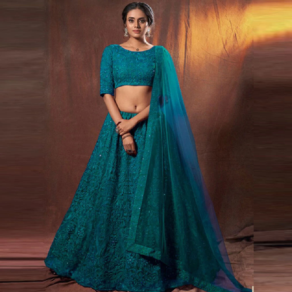 Turquois Blue Lehenga Choli with Thread and Sequence Work ClothsVilla