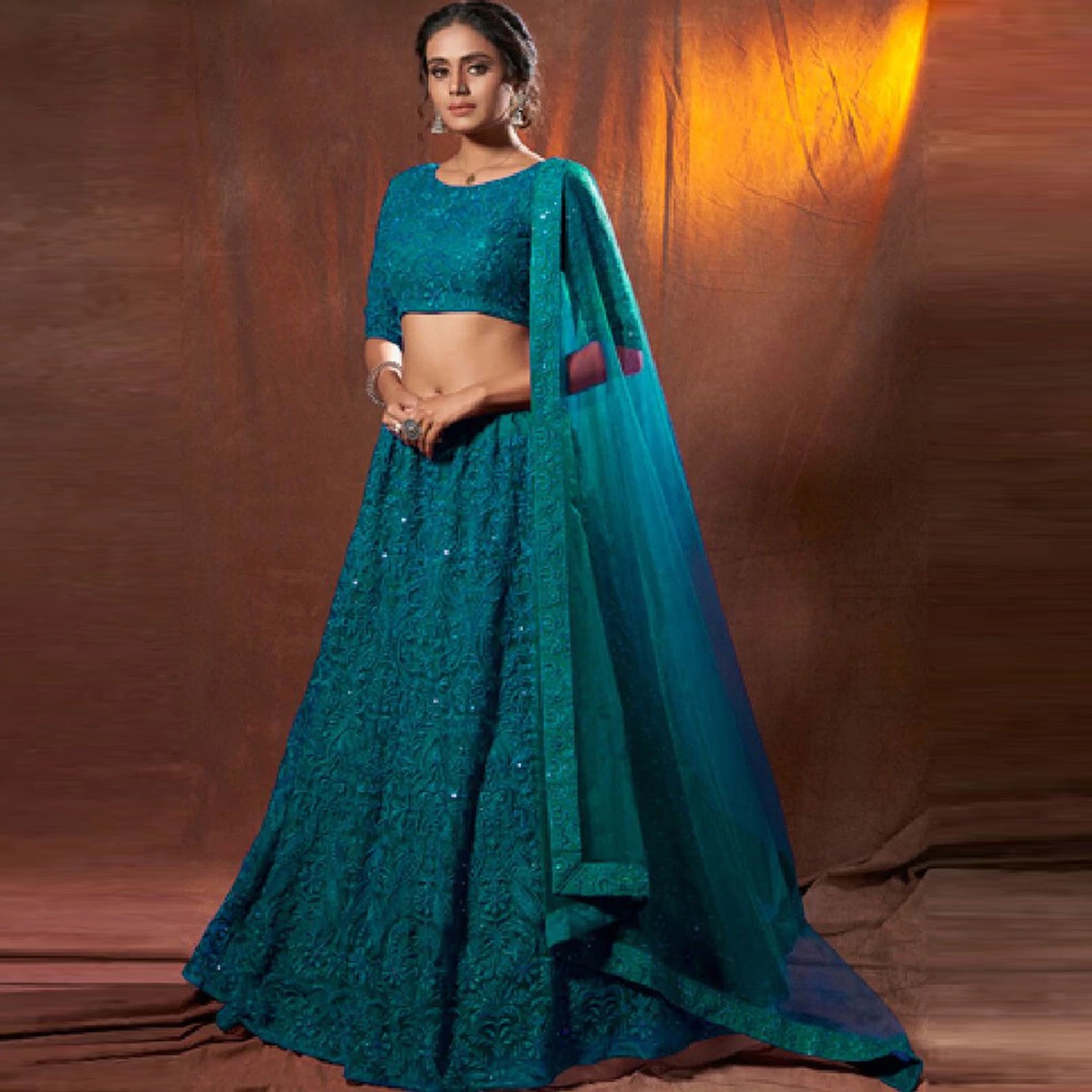 Turquois Blue Lehenga Choli with Thread and Sequence Work ClothsVilla