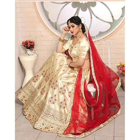Pure Satin Lehenga choli and heavy Embroidery Zari Work ClothsVilla Main image