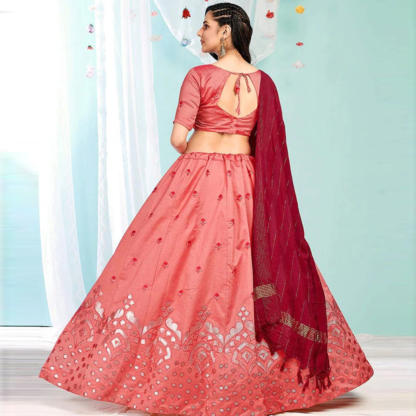 Valentine Red Gota Pati and Zari Stich Without Can Can Work Lehenga choli ClothsVilla