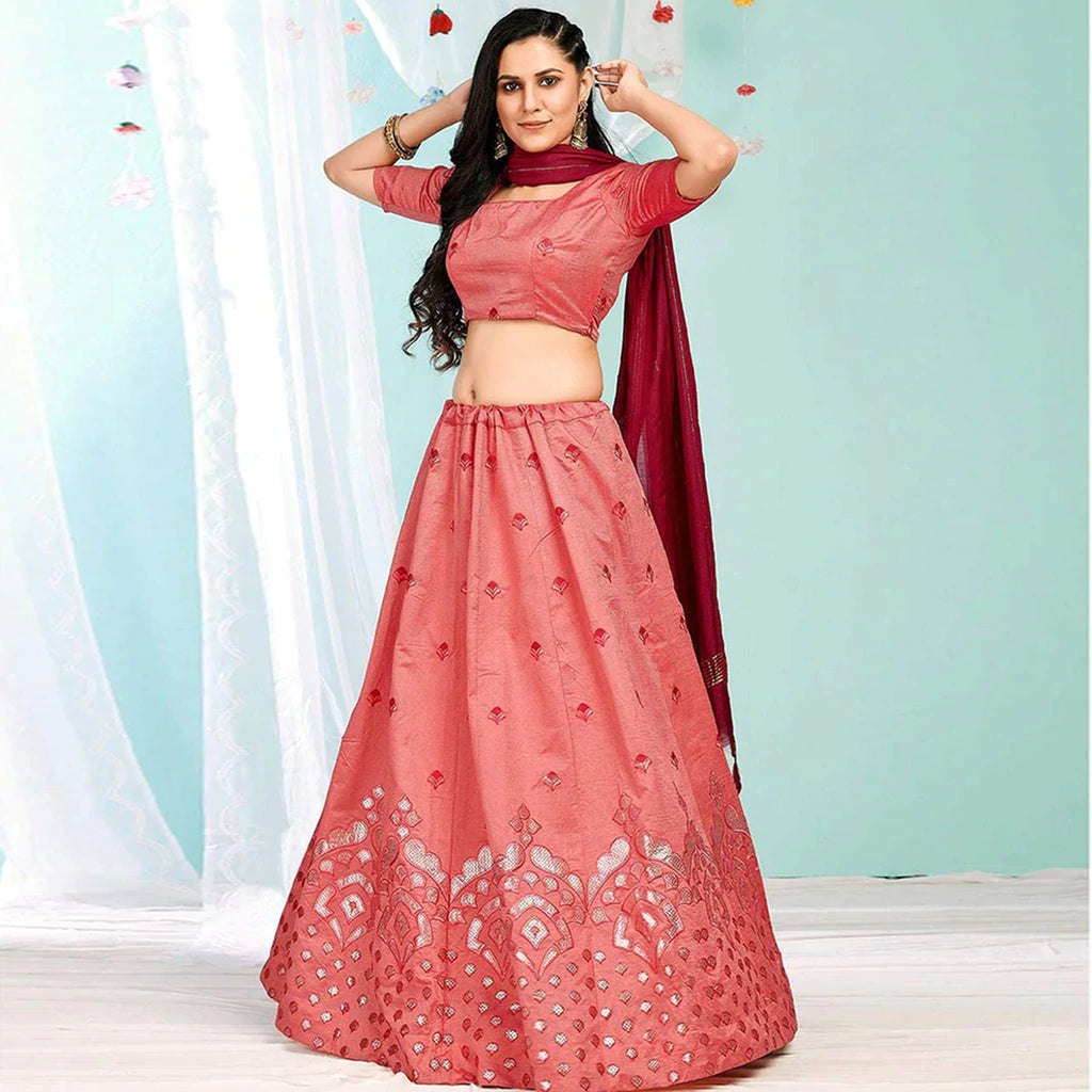 Valentine Red Gota Pati and Zari Stich Without Can Can Work Lehenga choli ClothsVilla