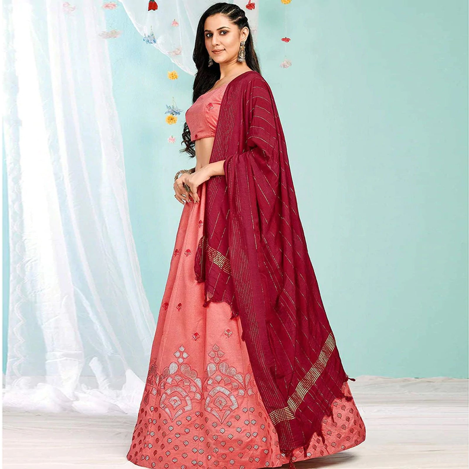 Valentine Red Gota Pati and Zari Stich Without Can Can Work Lehenga choli ClothsVilla
