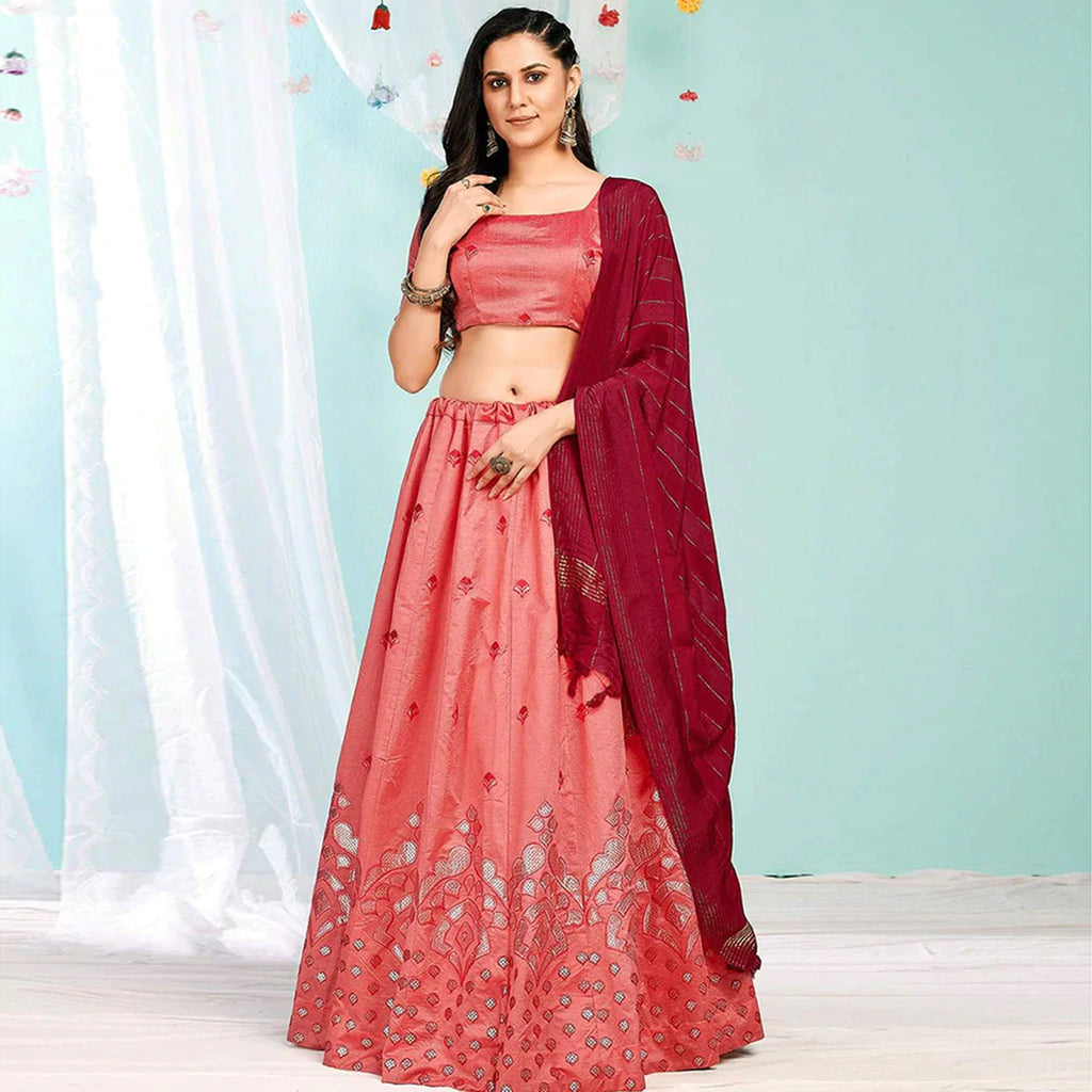 Valentine Red Gota Pati and Zari Stich Without Can Can Work Lehenga choli ClothsVilla