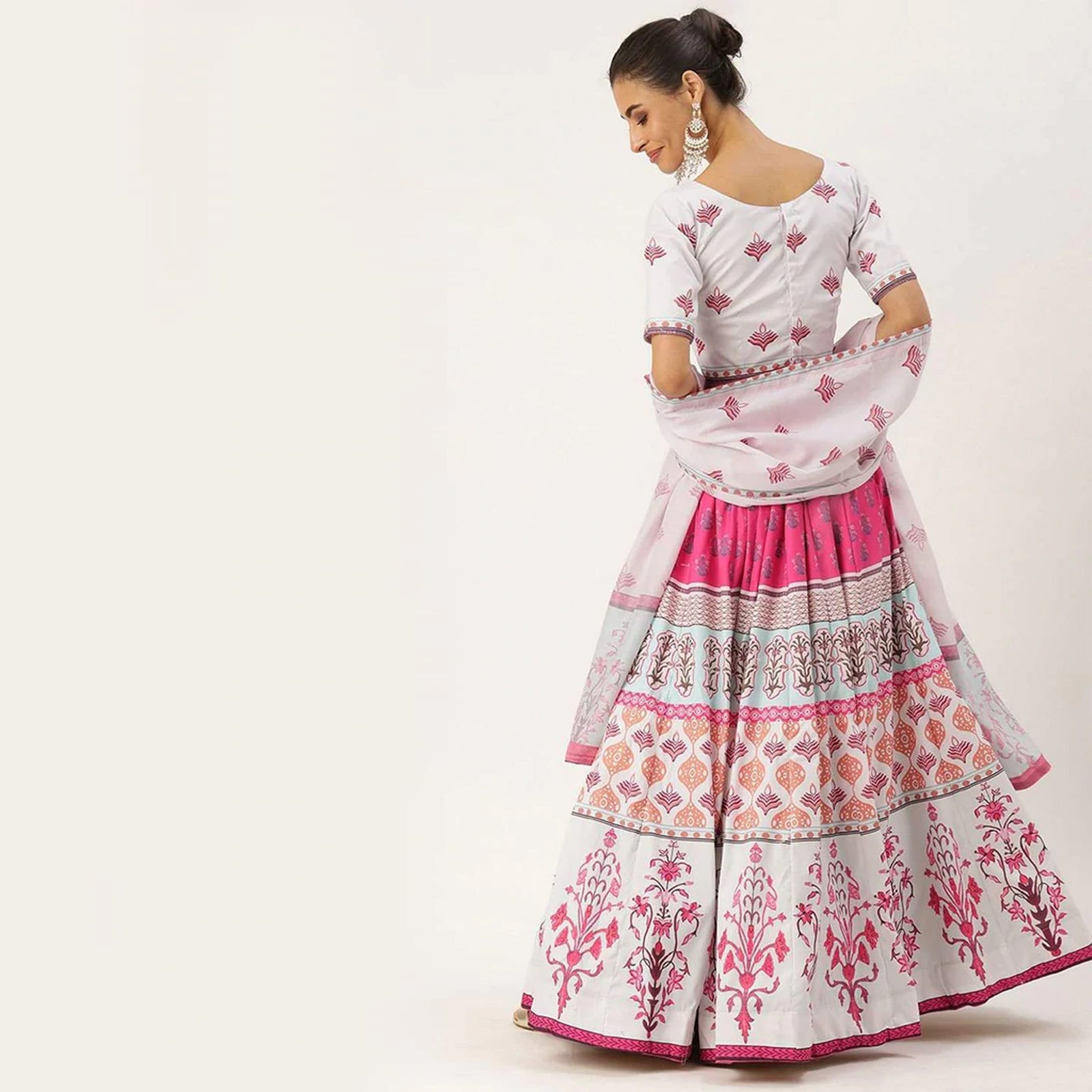 White And Pink Multicolored Printed Lehenga Choli ClothsVilla