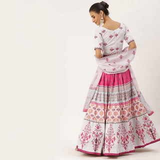 White And Pink Multicolored Printed Lehenga Choli ClothsVilla