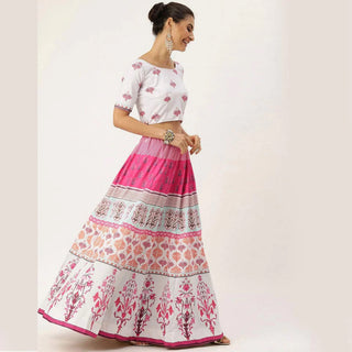 White And Pink Multicolored Printed Lehenga Choli ClothsVilla