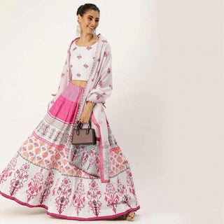 White And Pink Multicolored Printed Lehenga Choli ClothsVilla