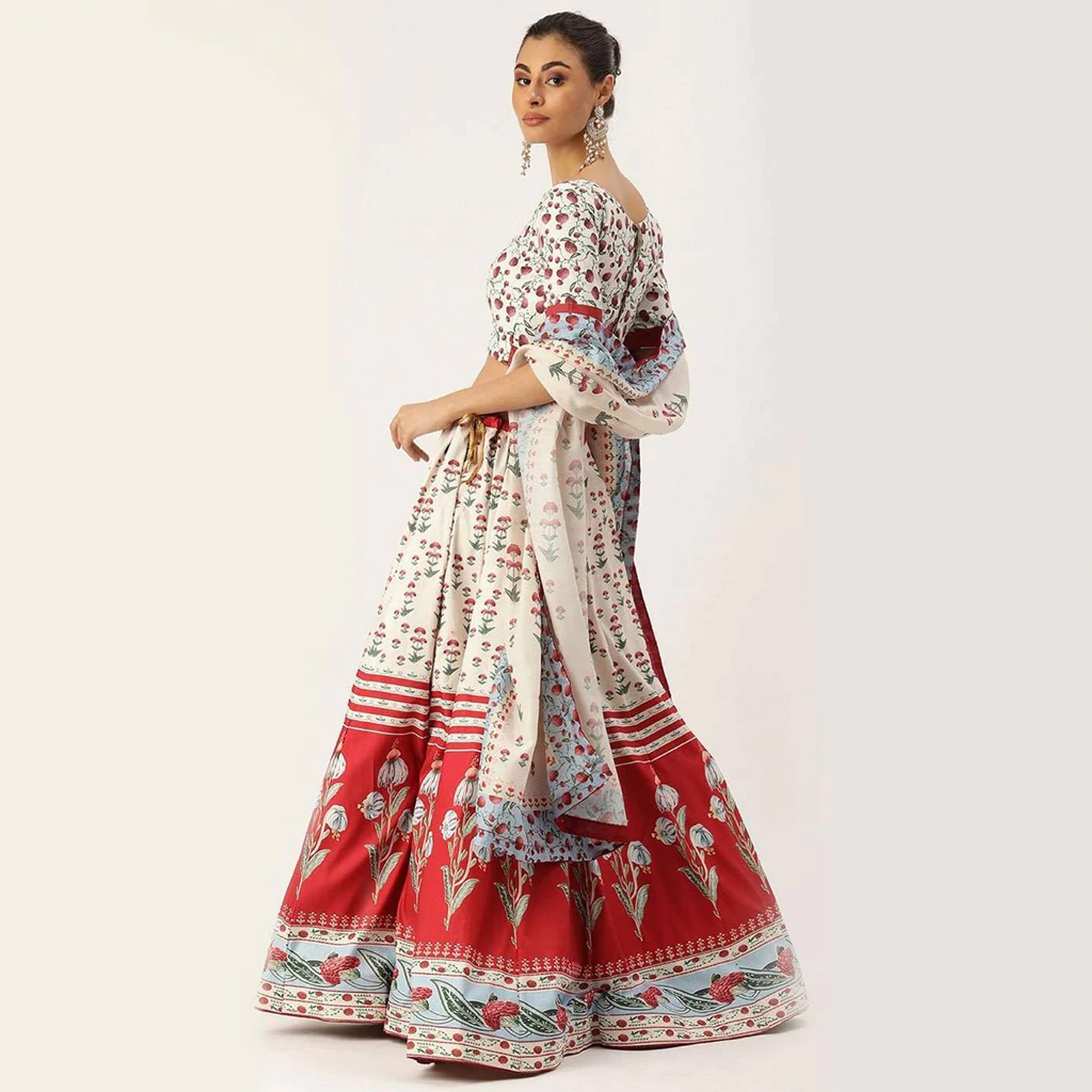 White And Red Combination Lehenga Choli with Maslin Silk Dupatta ClothsVilla