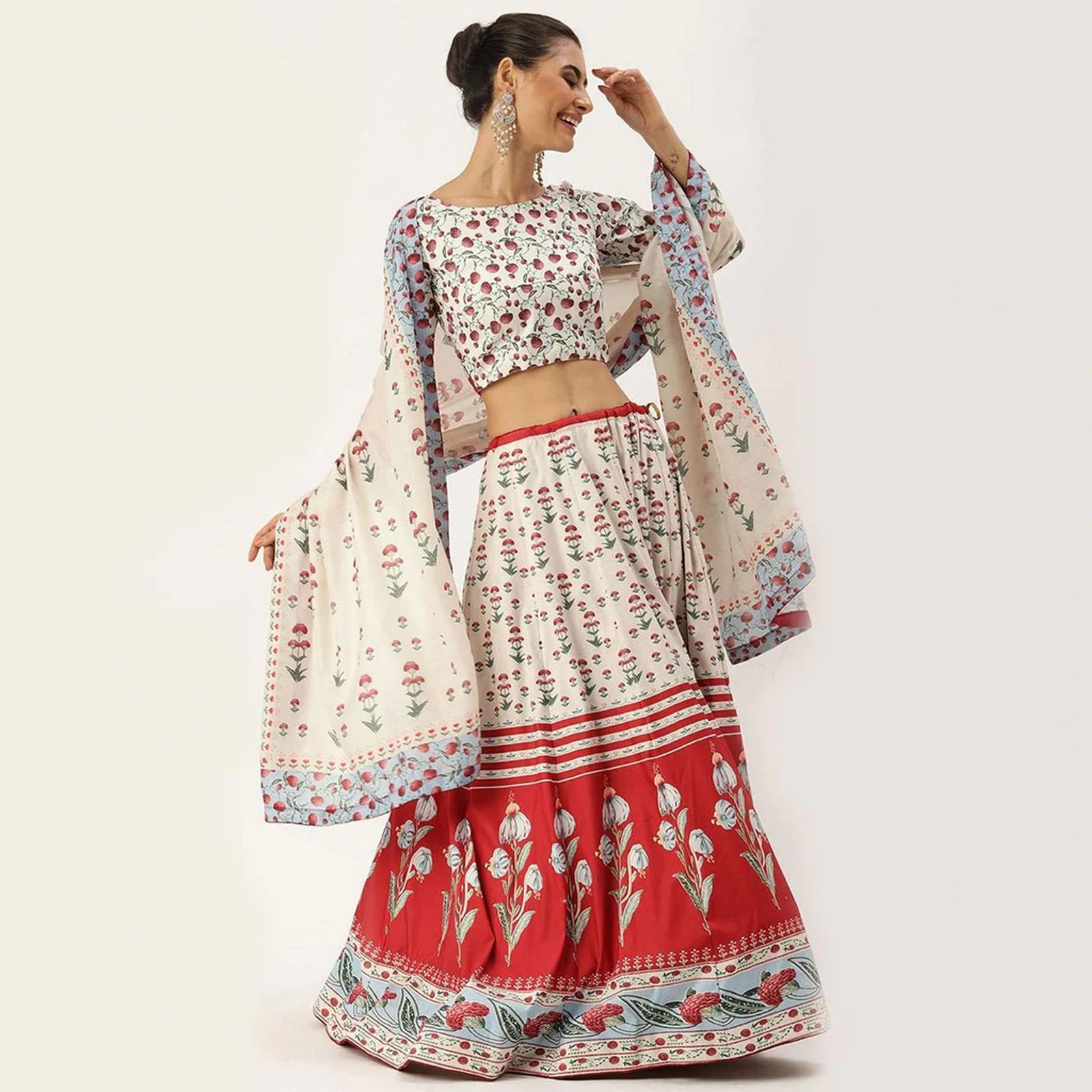 White And Red Combination Lehenga Choli with Maslin Silk Dupatta ClothsVilla