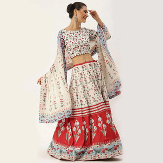 White And Red Combination Lehenga Choli with Maslin Silk Dupatta ClothsVilla