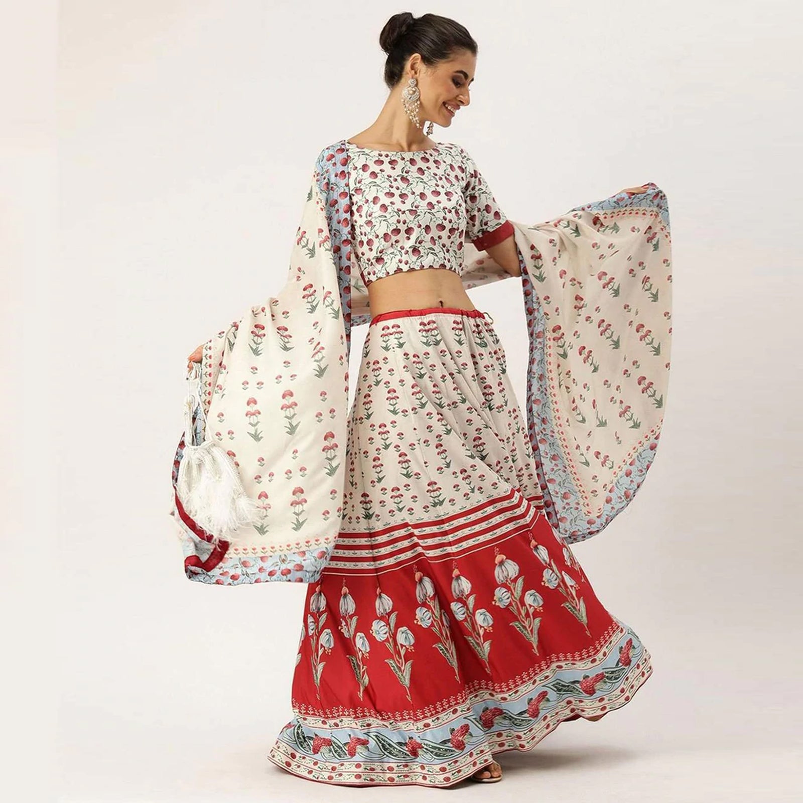 White And Red Combination Lehenga Choli with Maslin Silk Dupatta ClothsVilla