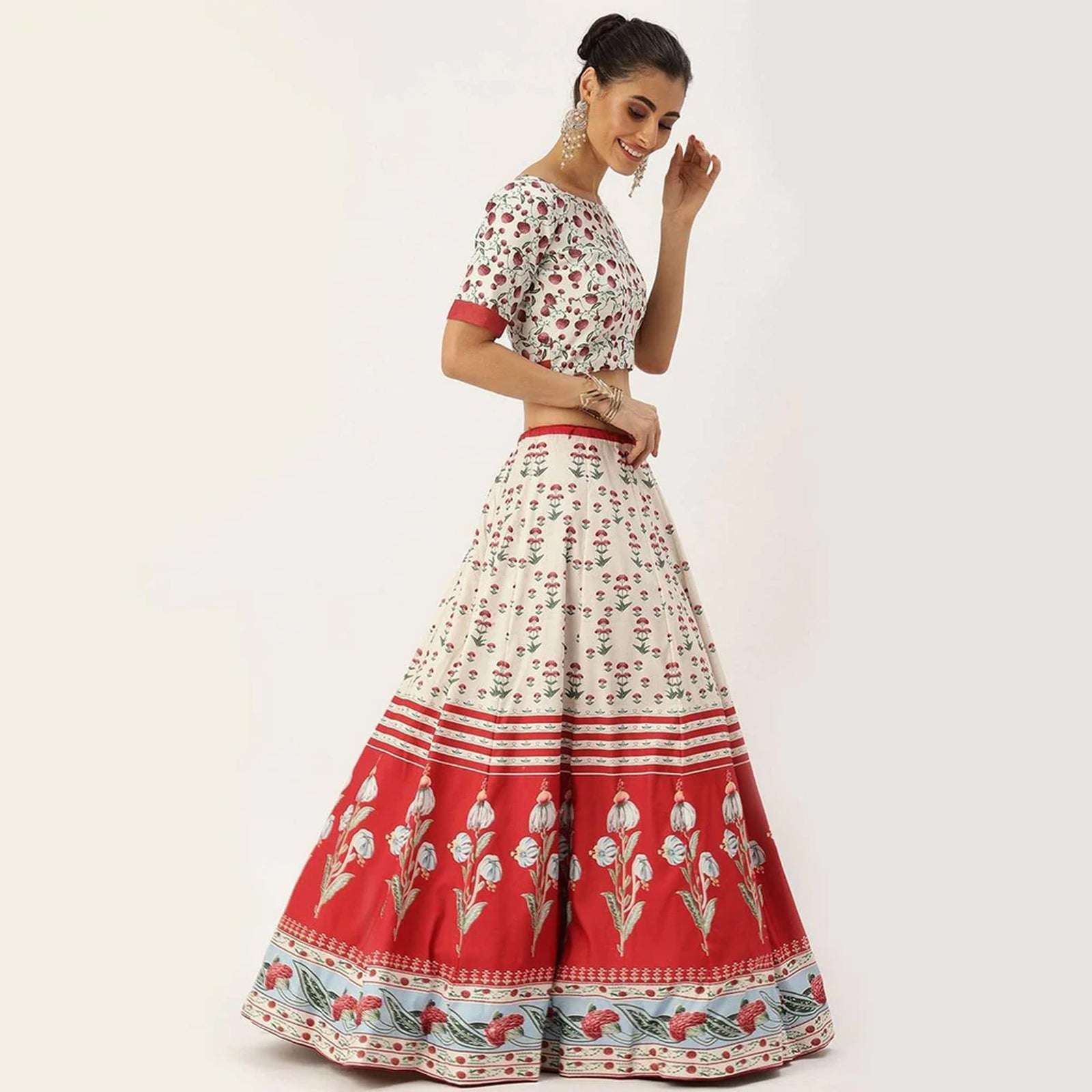 White And Red Combination Lehenga Choli with Maslin Silk Dupatta ClothsVilla
