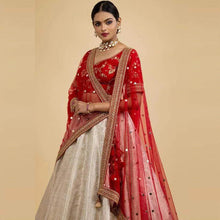 Load image into Gallery viewer, White And Red Jacquard and Silk Lehenga Choli for Wedding ClothsVilla