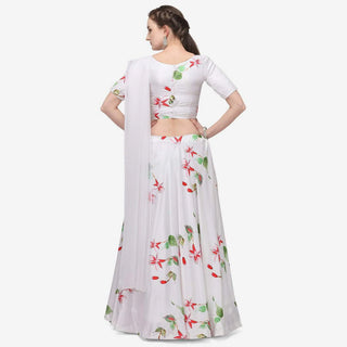White Color Baby Satin Lehenga Choli with Printed Floral Work ClothsVilla