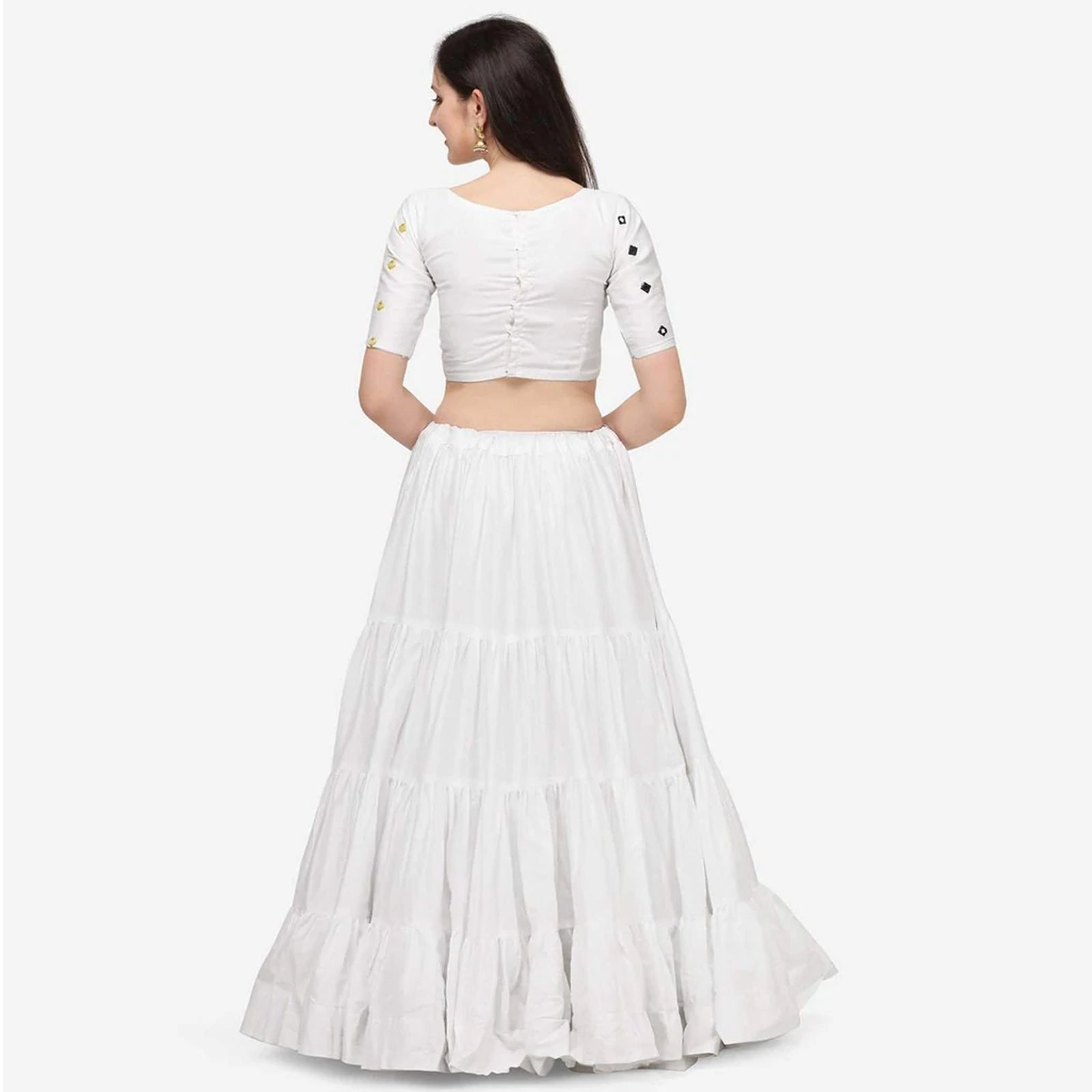 White Color Cotton Lehenga Choli with Real Mirror Work ClothsVilla