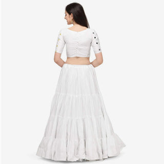 White Color Cotton Lehenga Choli with Real Mirror Work ClothsVilla