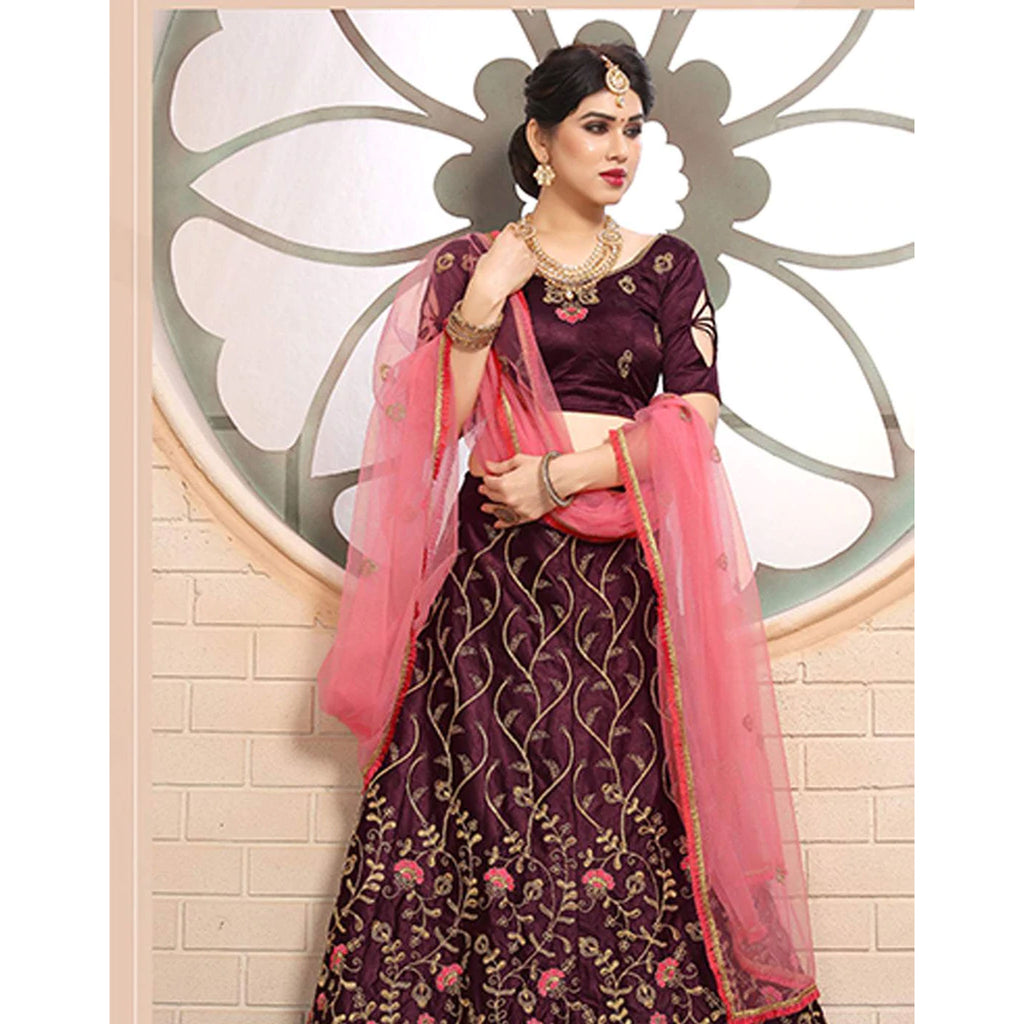 Pure Satin Lehenga choli and heavy Embroidery Zari Work ClothsVilla
