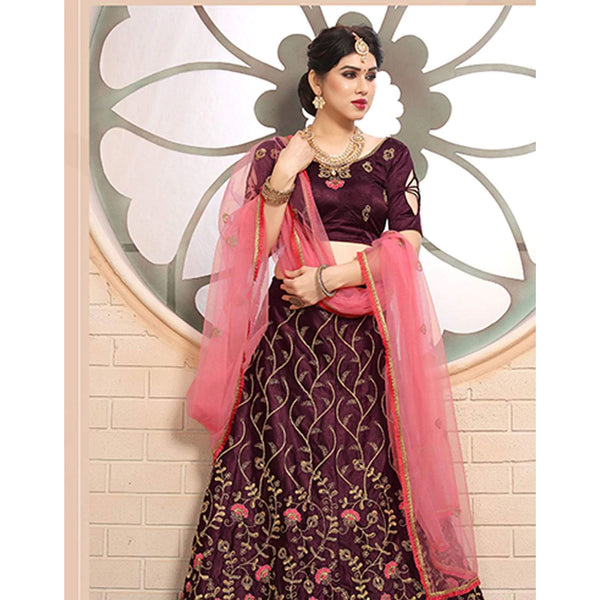 Pure Satin Lehenga choli and heavy Embroidery Zari Work ClothsVilla