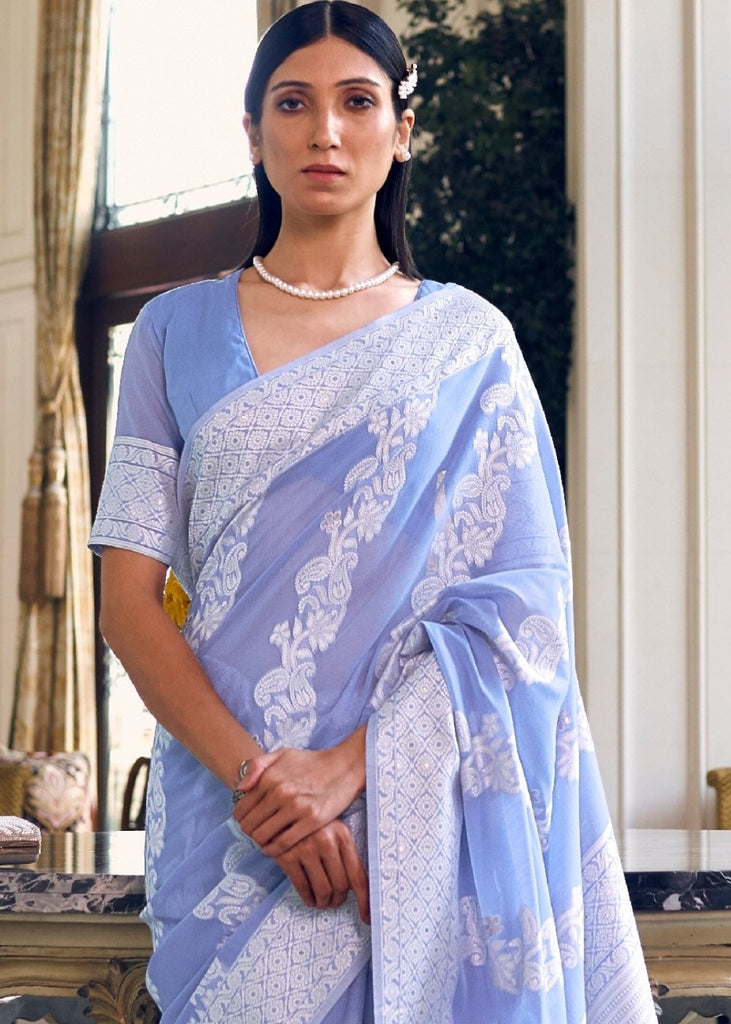 Floral Purple Lucknowi Chikankari Weaving Silk Saree Clothsvilla