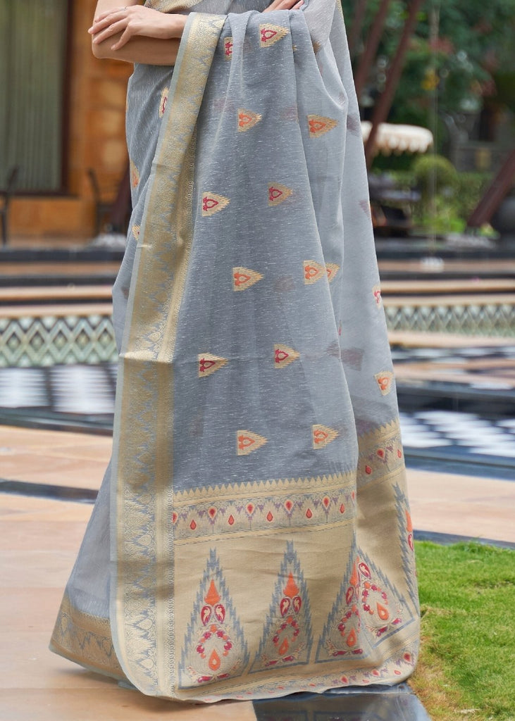 Slate Grey Woven Linen Silk Saree Clothsvilla