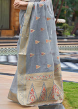 Load image into Gallery viewer, Slate Grey Woven Linen Silk Saree Clothsvilla