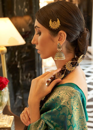 Castleton Green Zari Woven Kanjivaram Silk Saree with Tassels on Pallu Clothsvilla