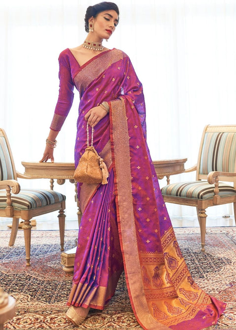 Violet Ultra Soft Kanjivaram Silk Saree with Zari  Border and Pallu Clothsvilla Main image